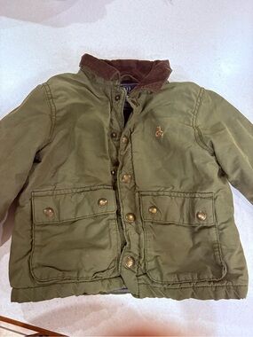 GAP Olive Green Puffer Jacket with Brown Cord Collar